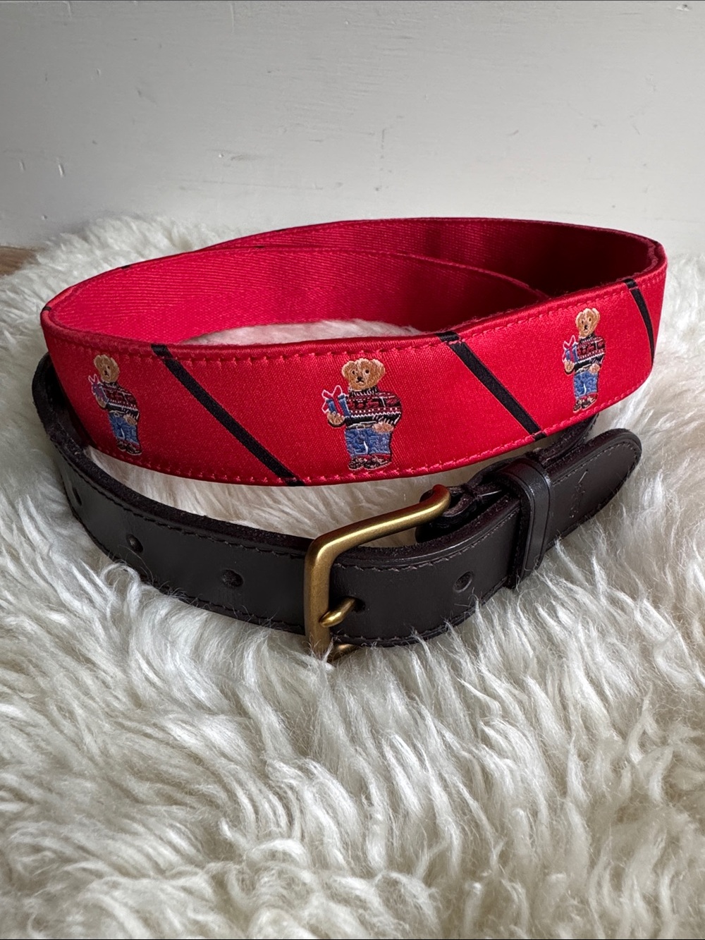 Polo by Ralph Lauren Needlepoint Belt with Wrapped Gift Sweater Bear